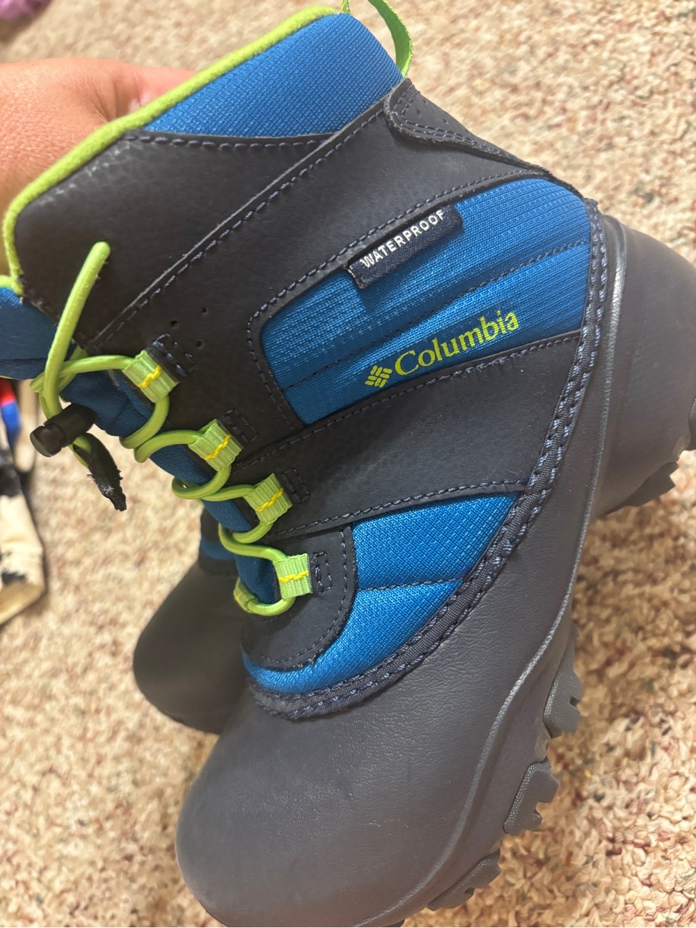 Columbia Kids Blue and Lime Waterproof Snow Boots